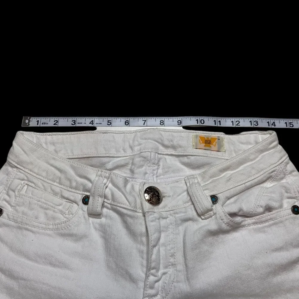 Antik Denim White Denim Shorts Southwest Style Patch & Trim Sz 27